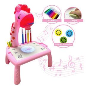 Mesa Projetora Mágica Infantil Rosa De Desenhar E Pintura Brinquedo