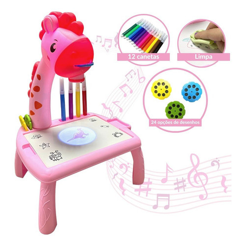 Mesa Projetora Mágica Infantil Rosa De Desenhar E Pintura Brinquedo