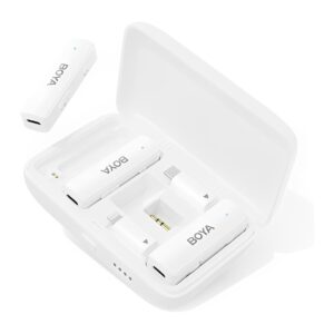 Microfone Lapela Boya Link 3 em 1 Usb C 3.5mm Ios Branco