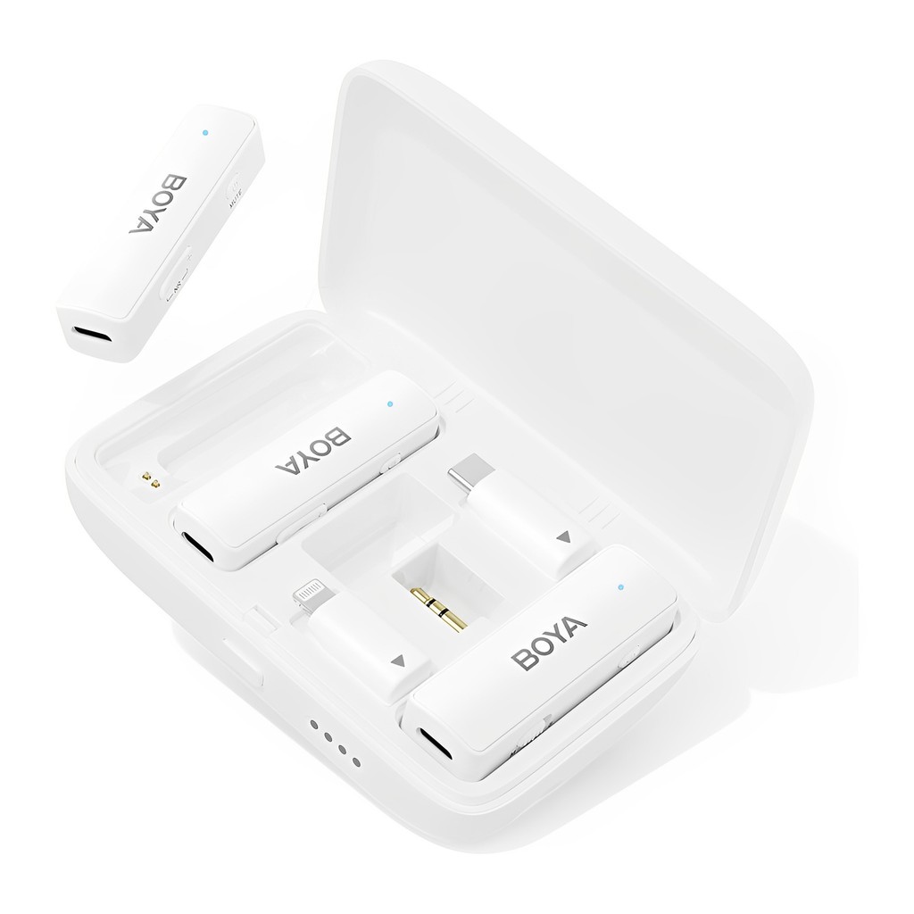 Microfone Lapela Boya Link 3 em 1 Usb C 3.5mm Ios Branco — Áudio e Fones