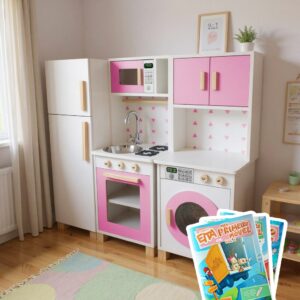 Mini Cozinha Infantil Geladeira Máquina de Lavar Madeira Faz de Conta
