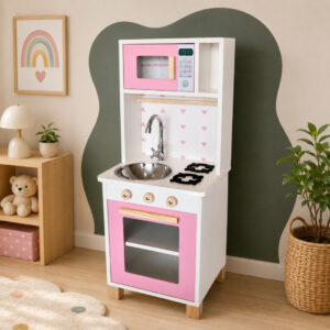 Mini Cozinha Infantil Pia Fogão Microondas Madeira Faz de Conta Chef