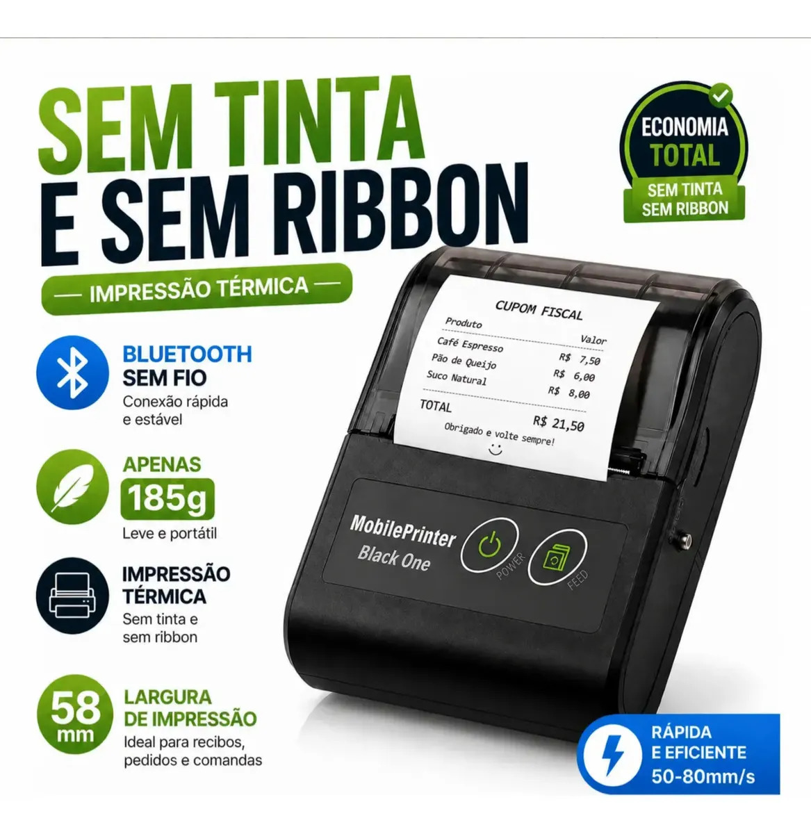 Mini Impressora Térmica Portátil Bluetooth 58mm Sem Tinta para — Informática