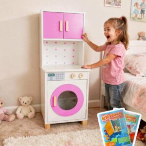 Mini Máquina de Lavar Infantil Madeira Brinquedo Pedagógico Criança