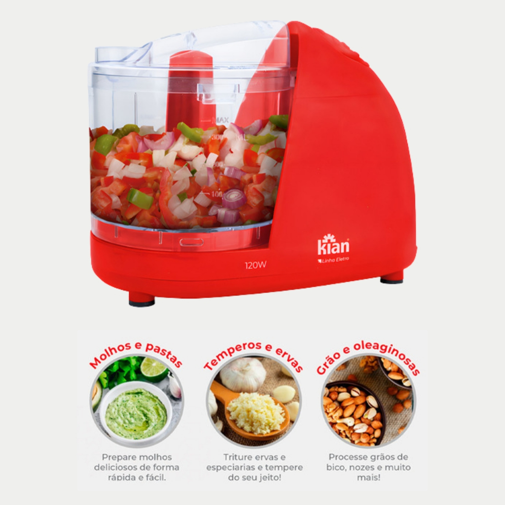 Mini Processador Elétrico 120W 500ml Lâminas Duplas em Aço Inoxidável
