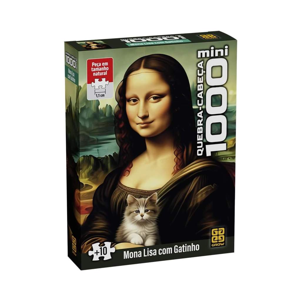 Mini Quebra-Cabeça Puzzle 1000 peças Mona Lisa com Gatinho +10 Anos — Brinquedos