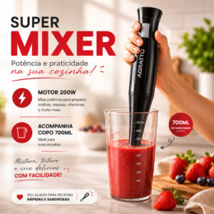 Misturador Elétrico Mixer Turbo Liquidificador Potente Manual Agratto
