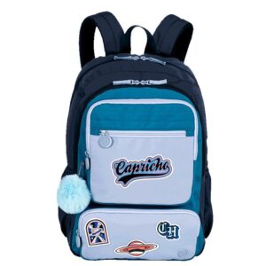 Mochila 2 Compartimentos Capricho Class Cosmic Patches Azul