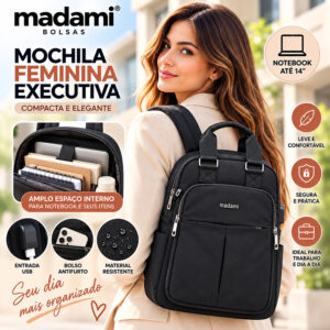 Mochila Bolsa Feminina Executiva Notebook Reforçada Usb