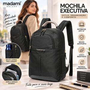 Mochila Bolsa Feminina Executiva Notebook Resistente Madami