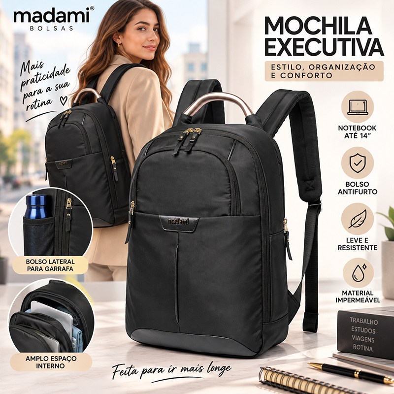 Mochila Bolsa Feminina Executiva Notebook Resistente Madami