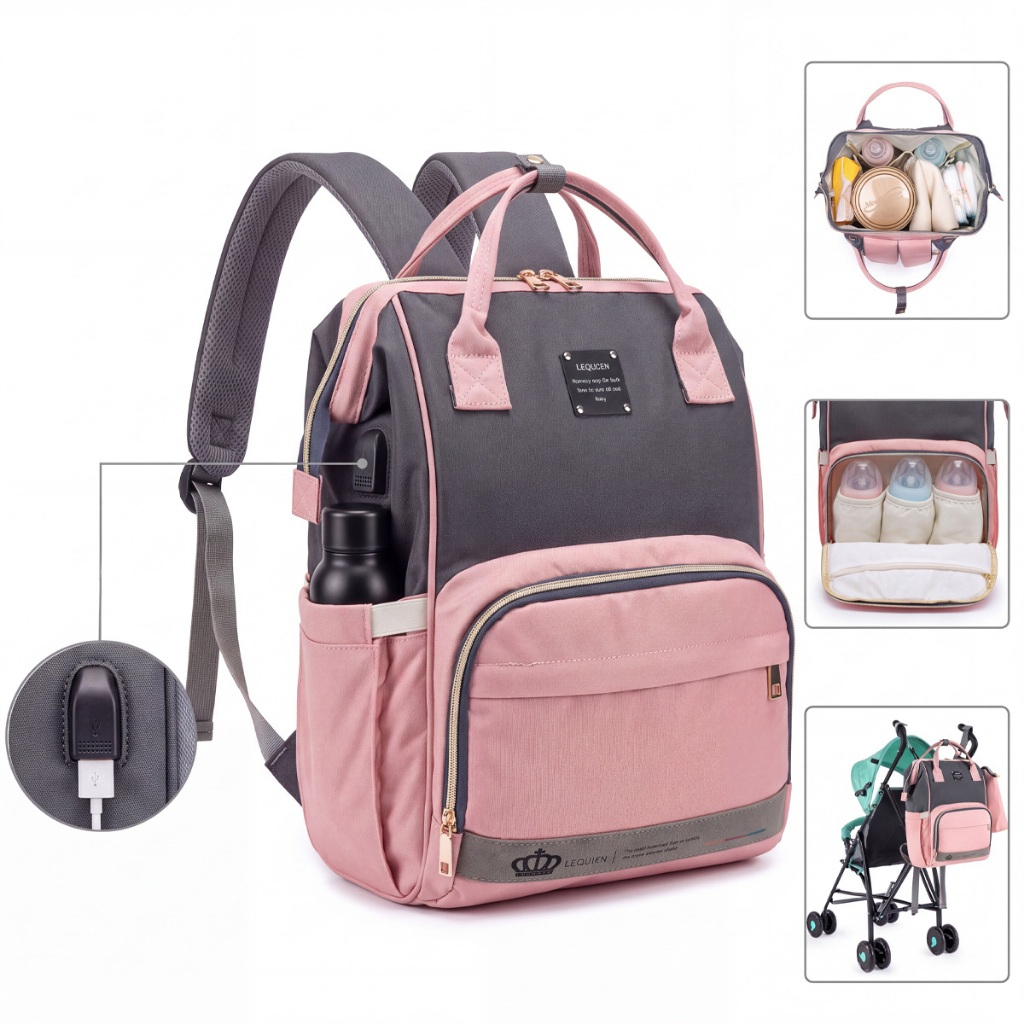 Mochila Bolsa Maternidade Bebê Lequeen Menina Menino Porta Mamadeira — Bolsas e Mochilas