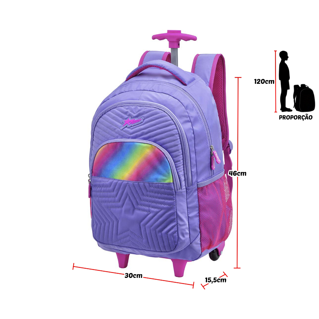 Mochila de Mão e Costas Rodinha Infantil Juvenil Menina Feminino