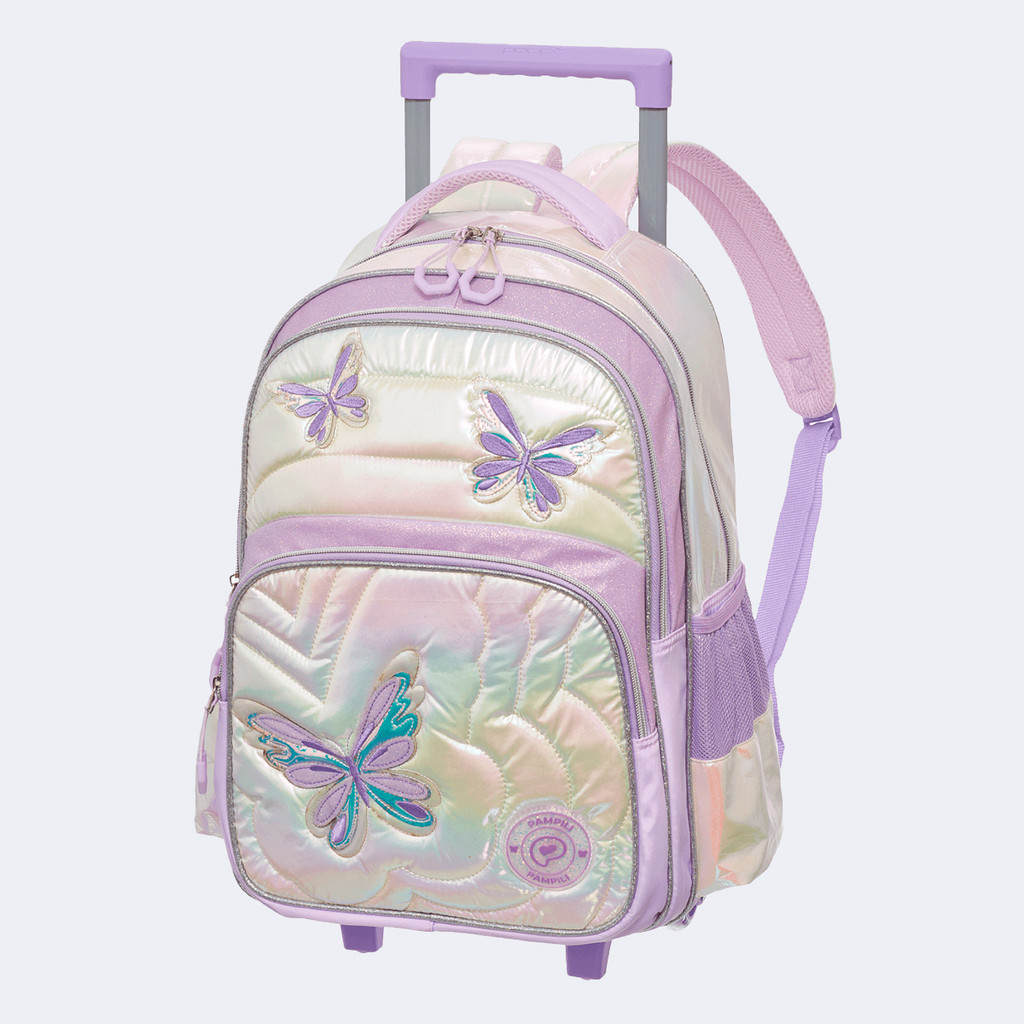 Mochila de Rodinha Infantil Escolar Borboletas Lilás Pampili — Bolsas e Mochilas