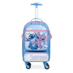 Mochila de Rodinha Infantil Feminina Stitch e Angel Azul