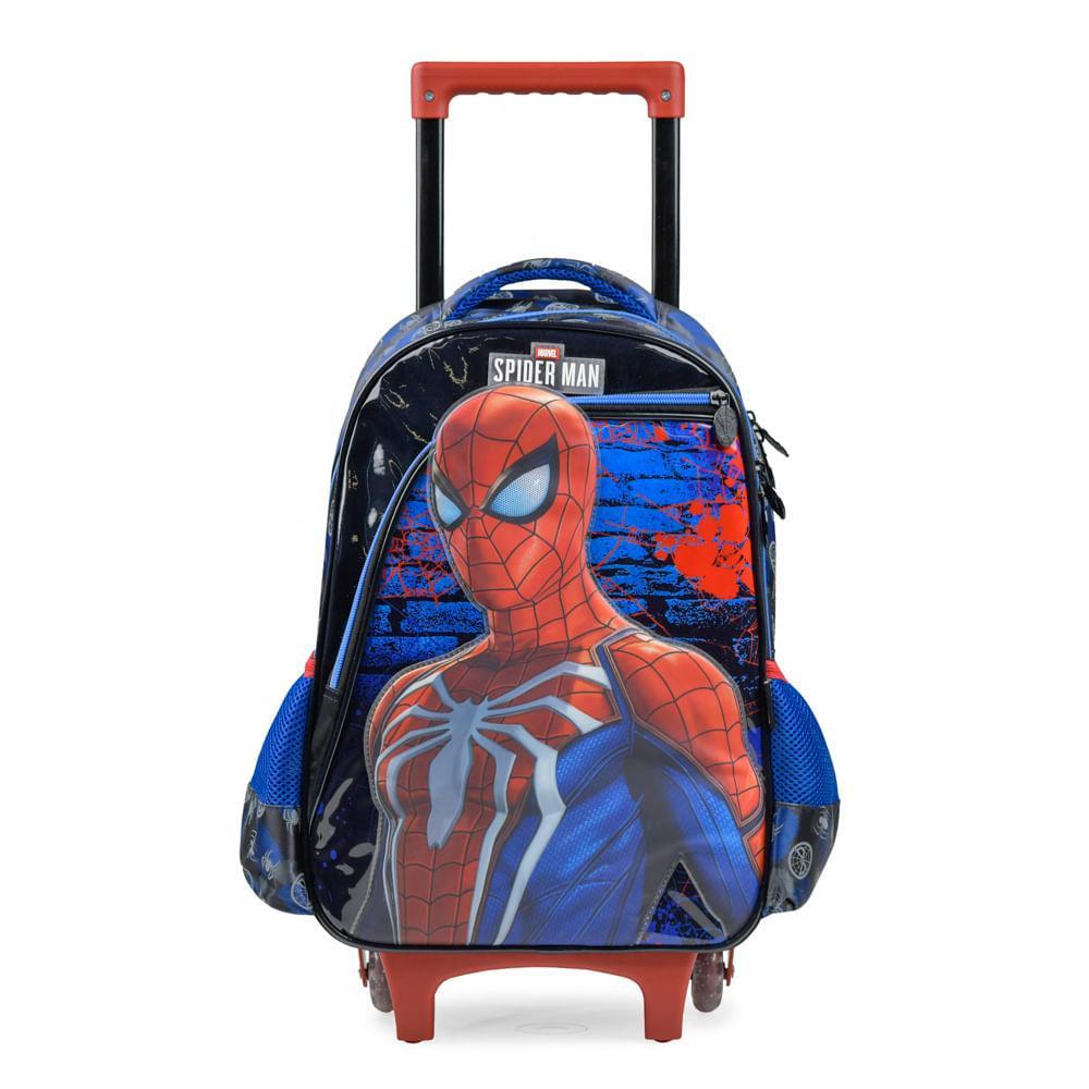 Mochila de Rodinhas Masculina Homem Aranha Azul Escuro