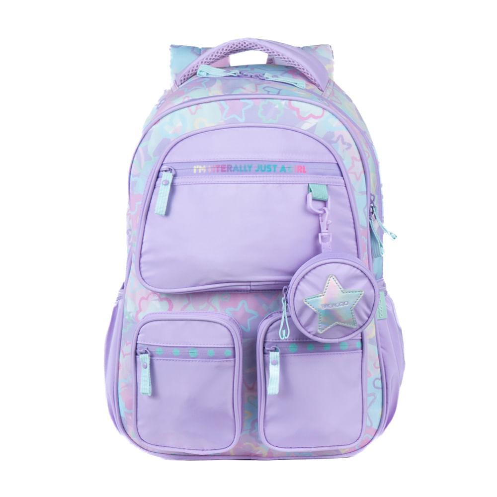 Mochila Escolar Feminina Juvenil Star Candy Lilás