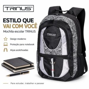 Mochila Estilosa Escolar Feminina Masculina Resistente Trinus