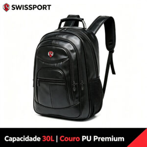 Mochila Executiva Reforçada Swissport 30L Couro PU Premium Notebook