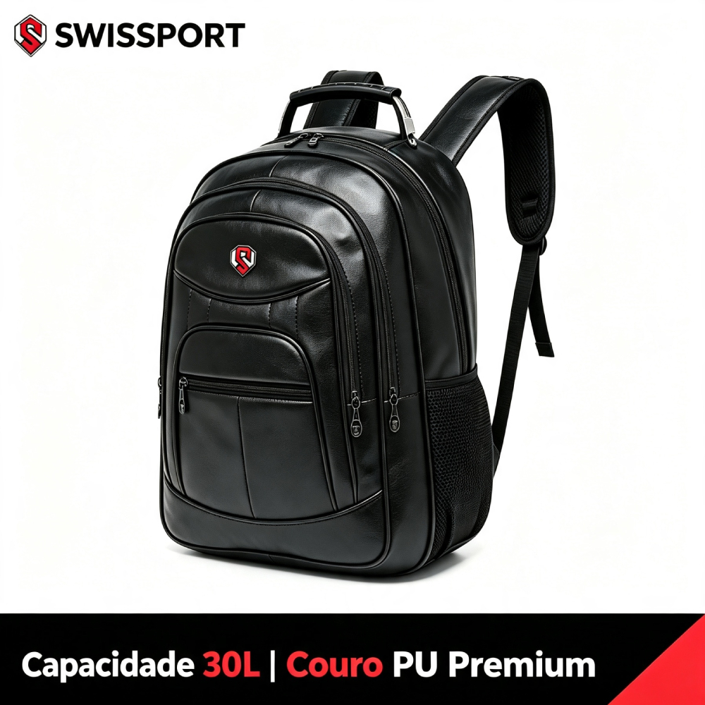 Mochila Executiva Reforçada Swissport 30L Couro PU Premium Notebook
