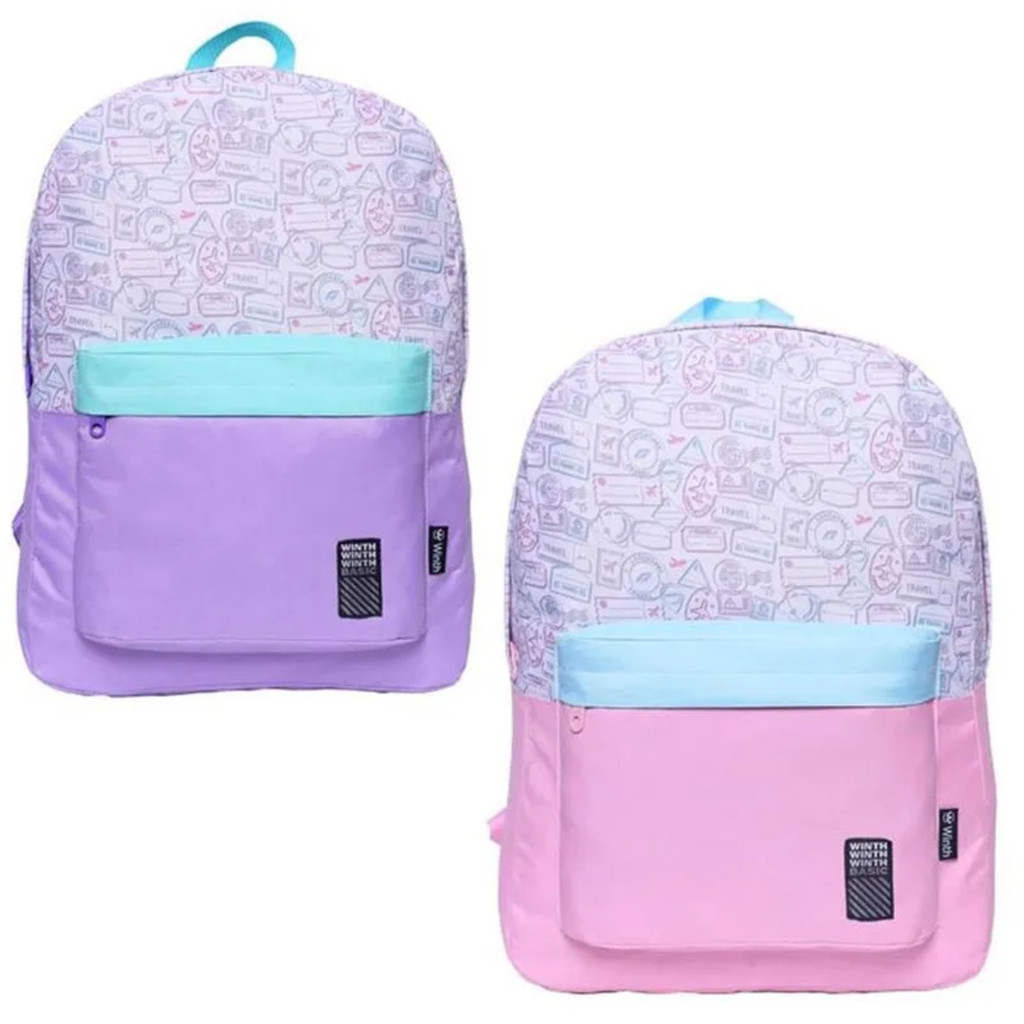 Mochila Feminina Escolar Juvenil Rosa e Roxo Basic Viagens Winth 1