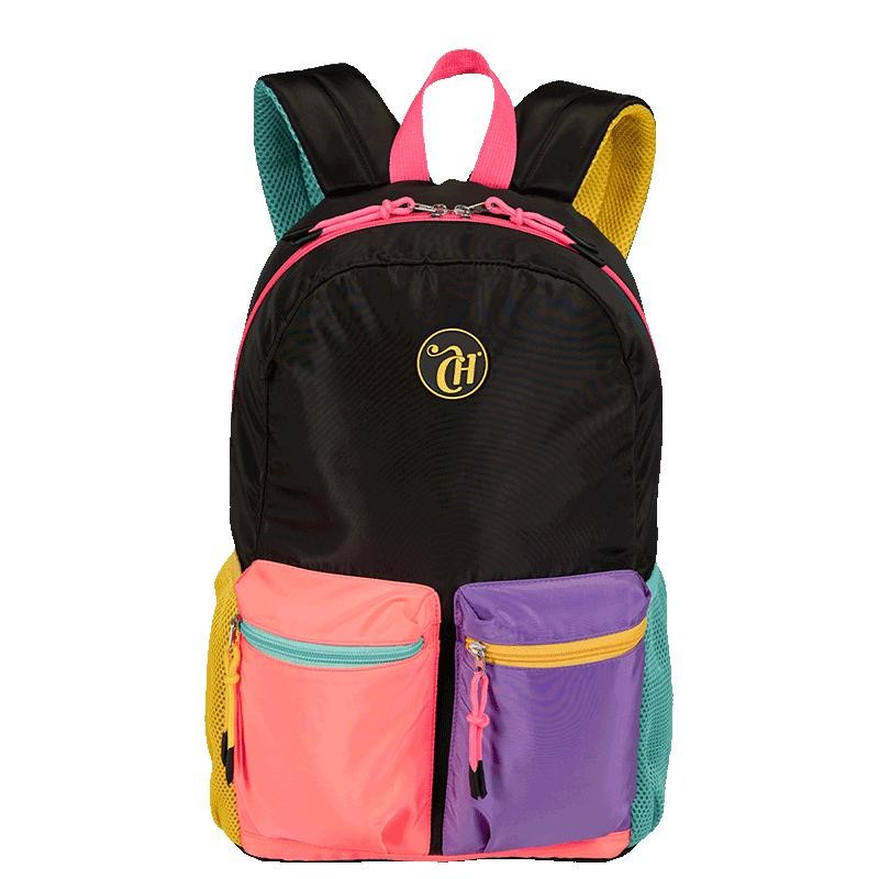 Mochila Grande Capricho Contrast Preto e Rosa