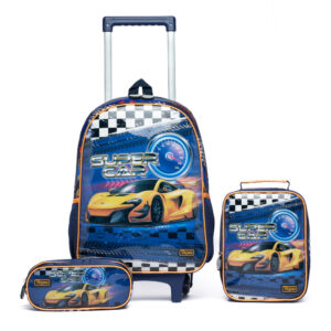 Mochila Infantil Rodinhas Menino Carros Escolar Lancheira Estojo Yupe