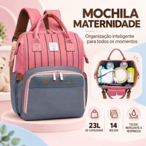 Mochila Maternidade Lequeen Rosa Espaçosa Bebê Original 23L