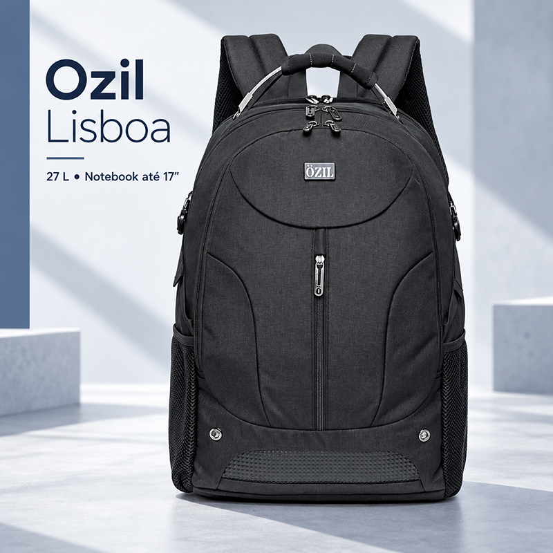 Mochila Ozil 27L Grande Preta Notebook 17 Polegadas Resistente