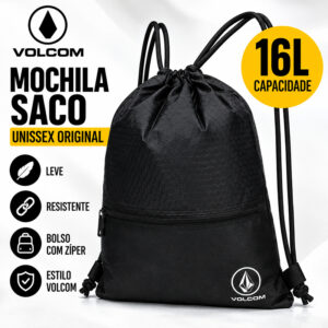 Mochila Saco Volcom Preta Unissex 16L Esportiva Escolar Academia