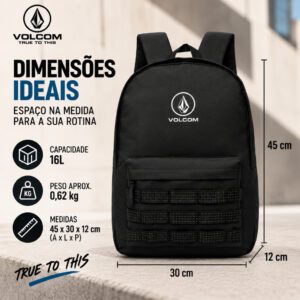 Mochila Volcom Escolar Universitária Faculdade Trabalho Espaçosa