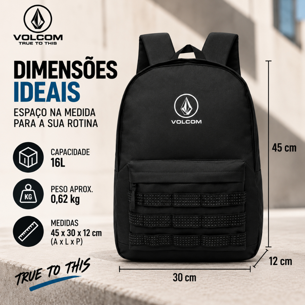 Mochila Volcom Escolar Universitária Faculdade Trabalho Espaçosa