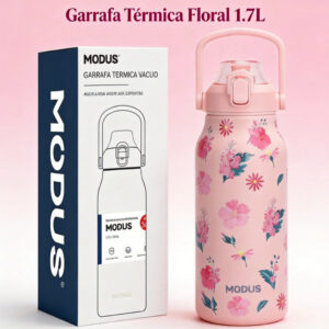 Modus Garrafa Térmica 1700ML Aço Inoxidável 304 Estampa Floral Rosa