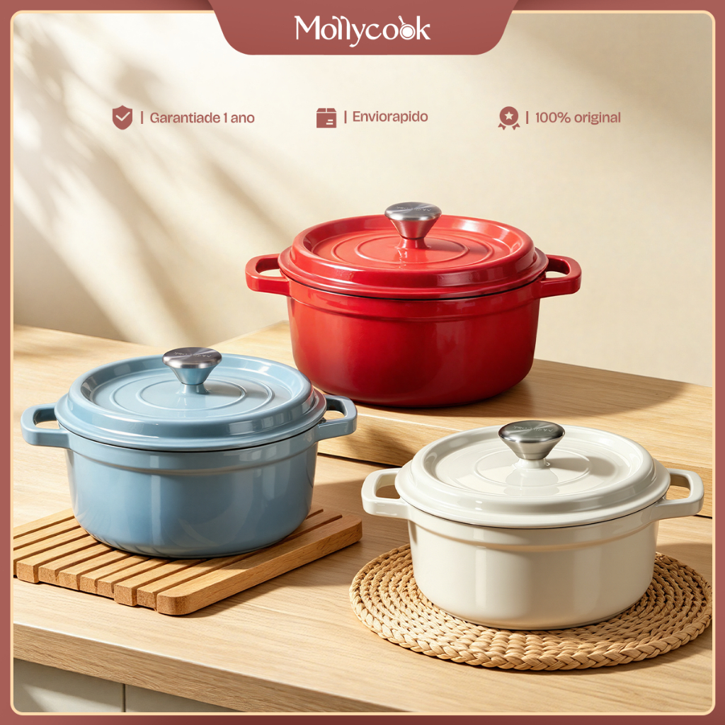 Mollycook Kit 2 3 Peças Panela Caçarola Ferro Esmaltado 22 24cm Com