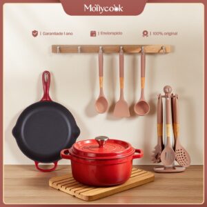 Mollycook Kit 9 Peças Panela Ferro Esmaltado Caçarola Frigideira Para