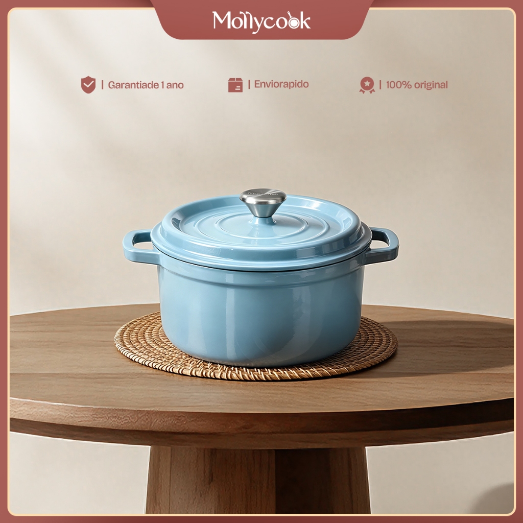 Mollycook Panela Caçarola De Ferro Fundido Esmaltado 22 24cm Premium