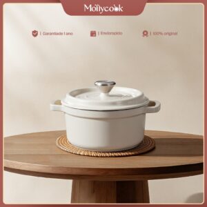 Mollycook Panela Caçarola de Ferro Fundido Esmaltado Com Tampa 22cm