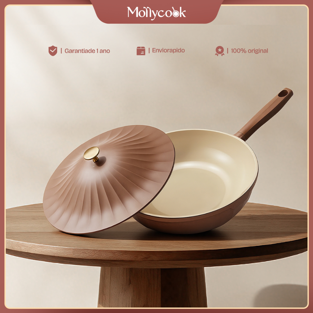 Mollycook Panela Wok Alumínio 32cm 5.7L Cerâmica Antiaderente Indução