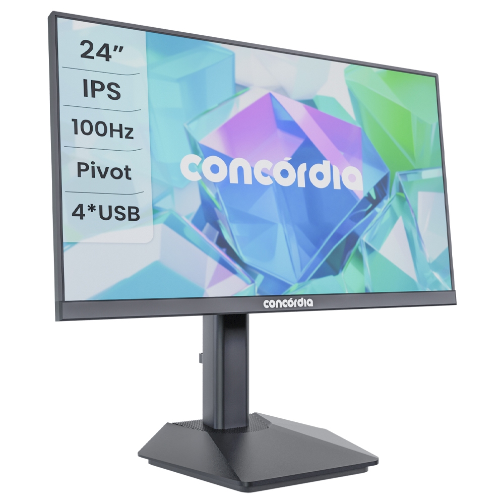 Monitor Concórdia P2404 24'' Ips Hdmi DP Vga e 4 USB 3.2 Com Ajuste