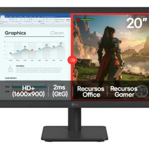 Monitor LG LED 20″ HD+, 75Hz, 2ms, Hdmi Vga, Modo Leitura, Flicker