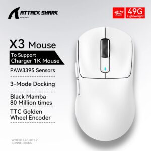 Mouse de Jogos Sem Fio Attack Shark X3 26K DPI Sensor Tri-Modo Taxa — Informática