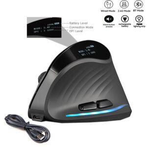 Mouse Ergonômico 2.4G Tri-Modo Recarregável Sem Fio Vertical — Informática
