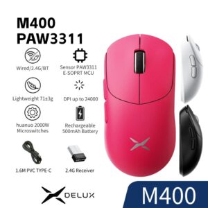 Mouse Ergonômico Para Jogos Delux De 3 Modos-Sensor 24000 DPI 71g