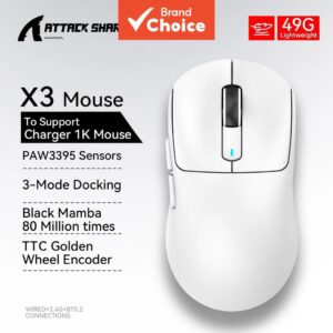 Mouse Gamer Sem Fio Attack Shark X3 Sensor 26K DPI Tri-Modo Taxa de