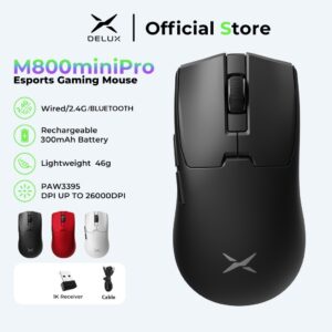 Mouse Gamer Sem Fio Delux MiniPro 43g Ultra Leve PAW3395, Wired