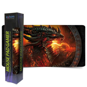 Mouse Pad Gamer Extra Grande Antiderrapante Dragão de Fogo 70 x 35cm