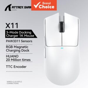 Mouse para eSports Attack Shark Ultra-Light Tri-Modo, sensor Paw3311