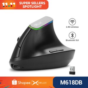 Mouse Sem Fio Delux M618DB BT 4.0 2.4GHz Modo Duplo Ergonômico