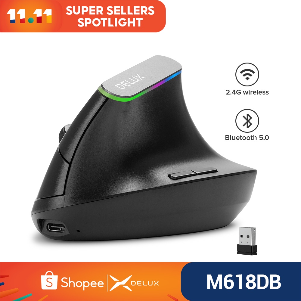 Mouse Sem Fio Delux M618DB BT 4.0 2.4GHz Modo Duplo Ergonômico