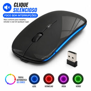 Mouse Sem Fio Silencioso RGB Home Office Bateria Interna LED Bluetooh